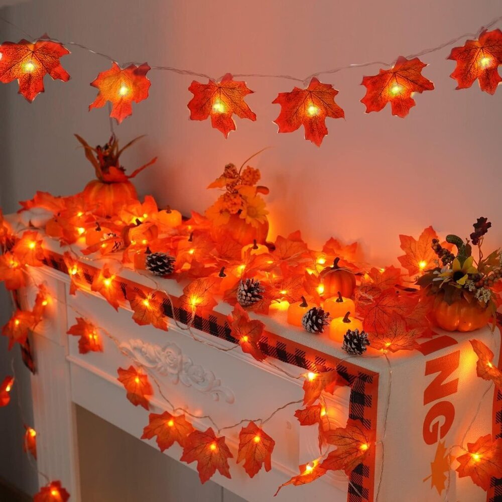 2 Packs Fall Decorations for Home, Thanksgiving Lights Battery Operated, Total 2